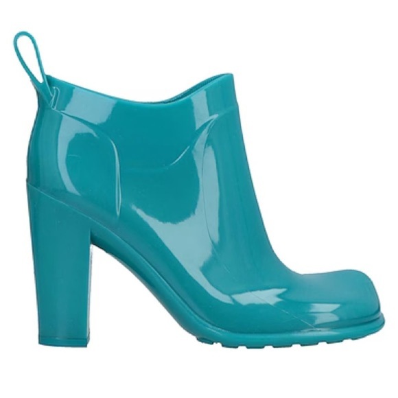 Bottega Veneta Shine Heeled Ankle Boots Rubber Rain Deep Teal Jade Sz 36 - Picture 2 of 16